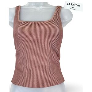 Babaton Ribbed Square Neck Tank‎ Top Women's Size M Mauve Knit Sleeveless